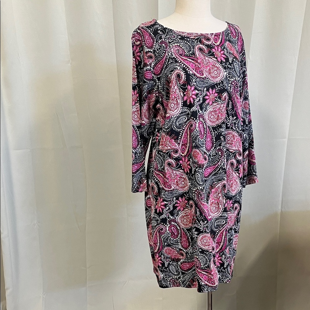 Basic Editions Long Sleeve Dress - Pink and Black Paisley
